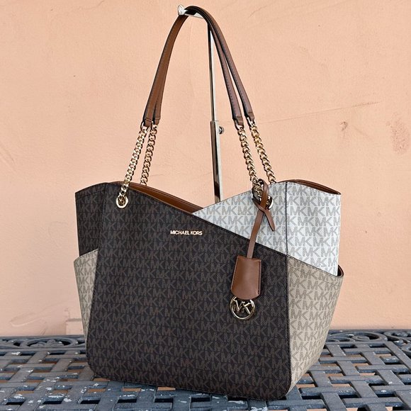 Michael Kors Jet Set Travel LG Chain Color-Block Tote Shoulder Bag Luggage Multi - Picture 4 of 12